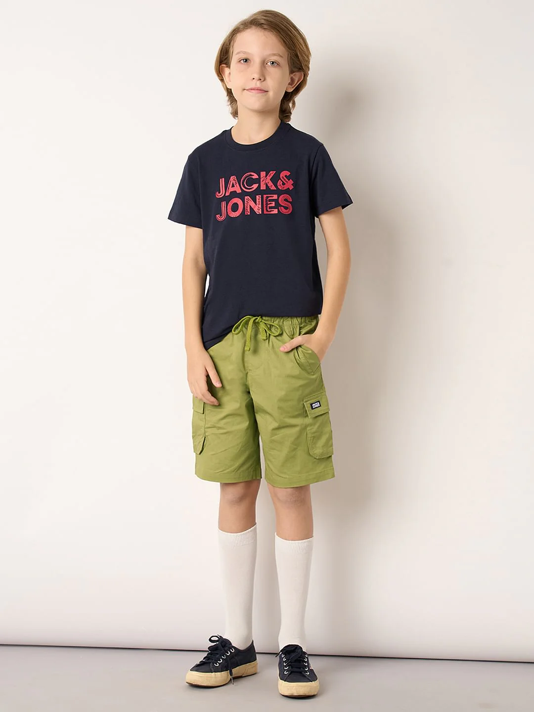 Boys Green Cotton Cargo Shorts - Image 5