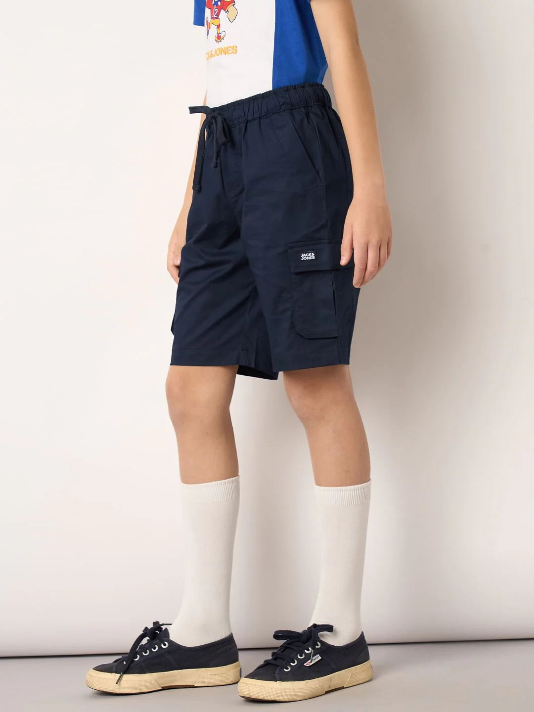 Boys Blue Cotton Cargo Shorts - Image 3