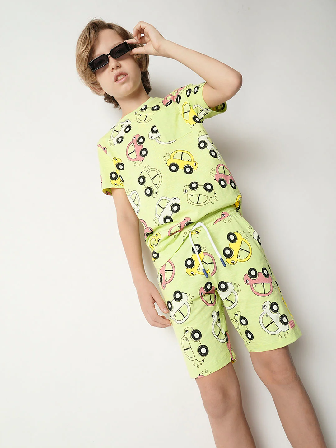 Boys Green Printed Co-ord Set Shorts