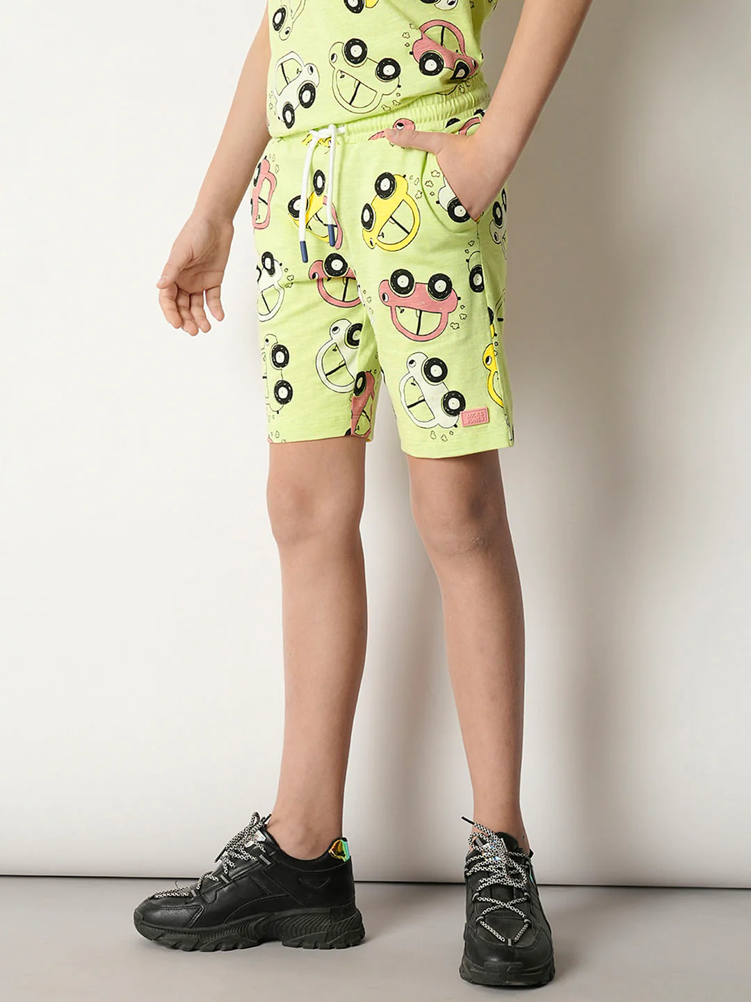 Boys Green Printed Co-ord Set Shorts - Image 3