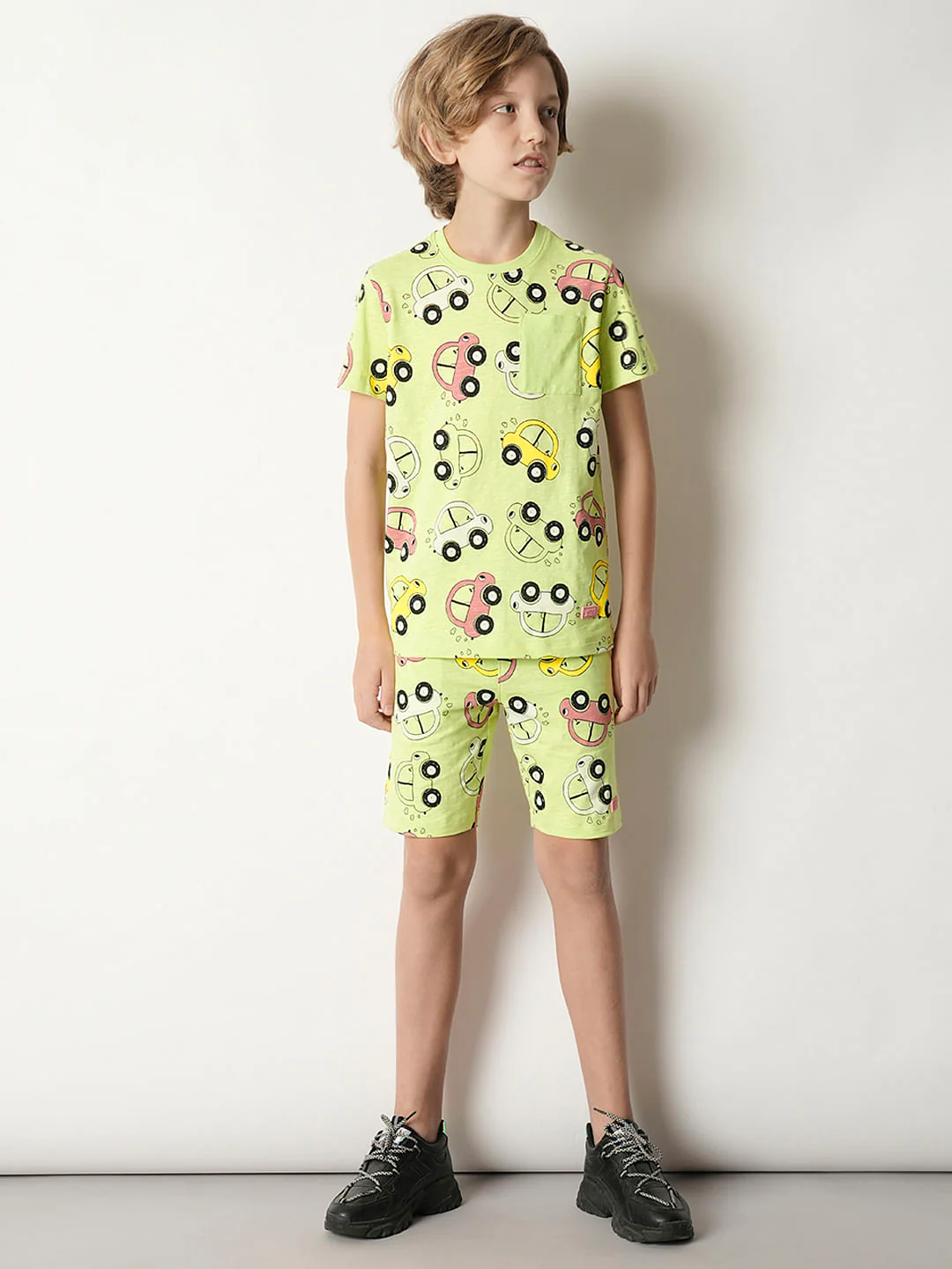 Boys Green Printed Co-ord Set Shorts - Image 5