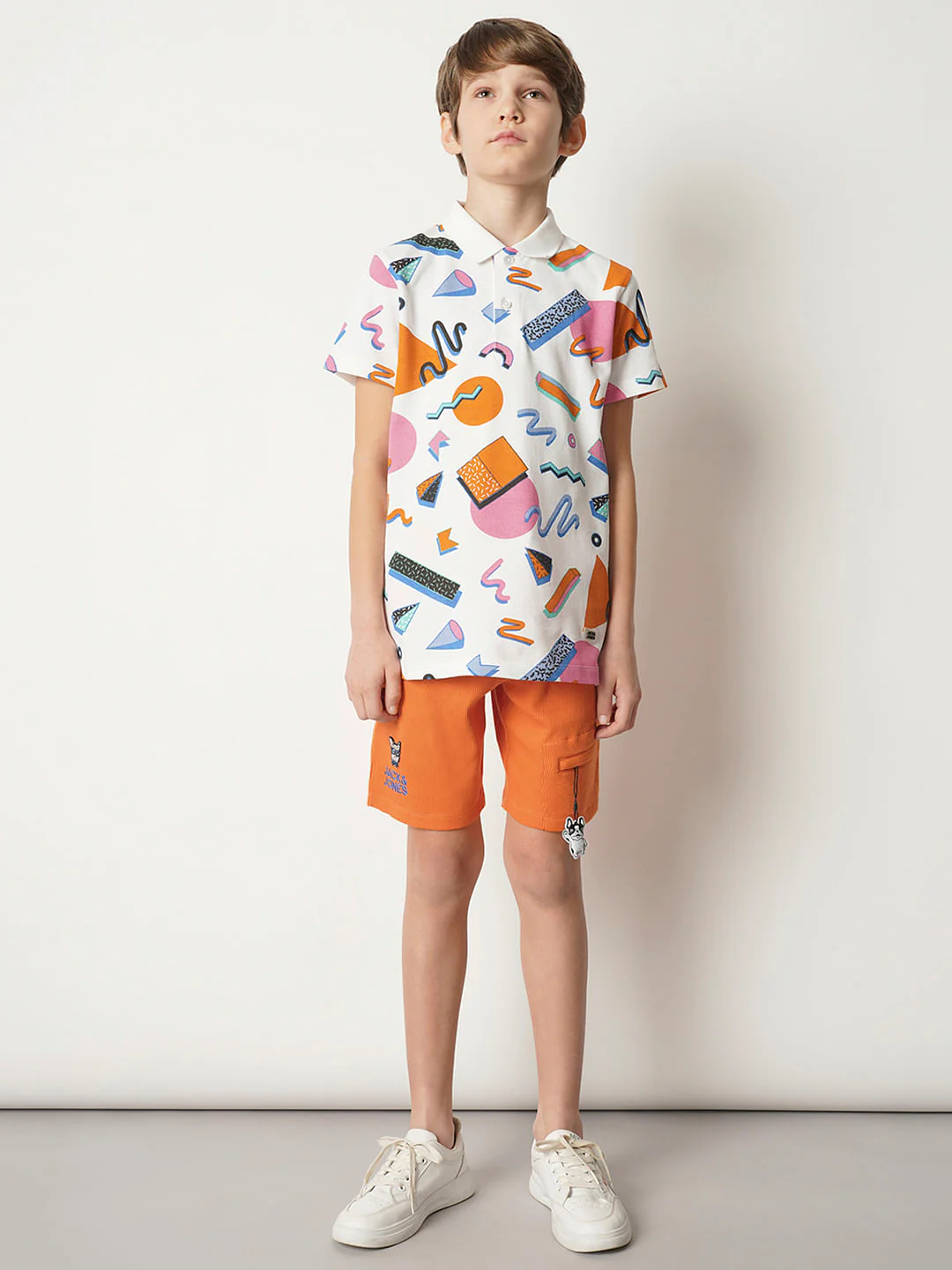 Boys Orange Cotton Knit Shorts - Image 5