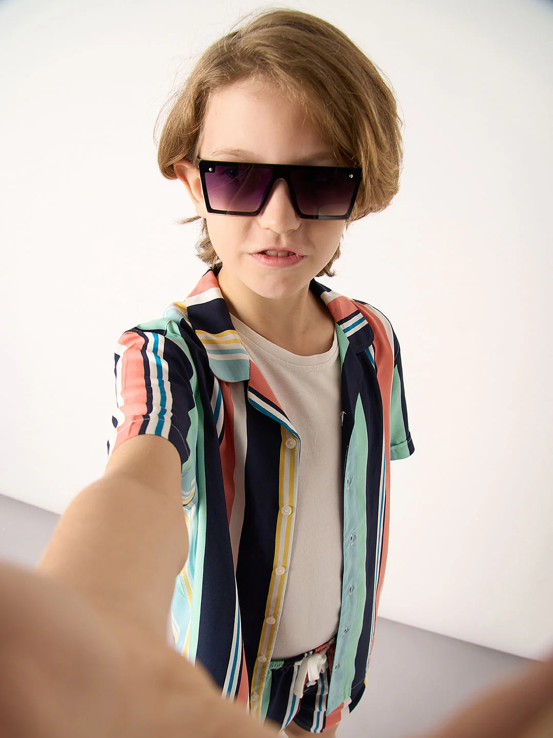 Boys Multi-Colour Striped Co-ord Set Shorts
