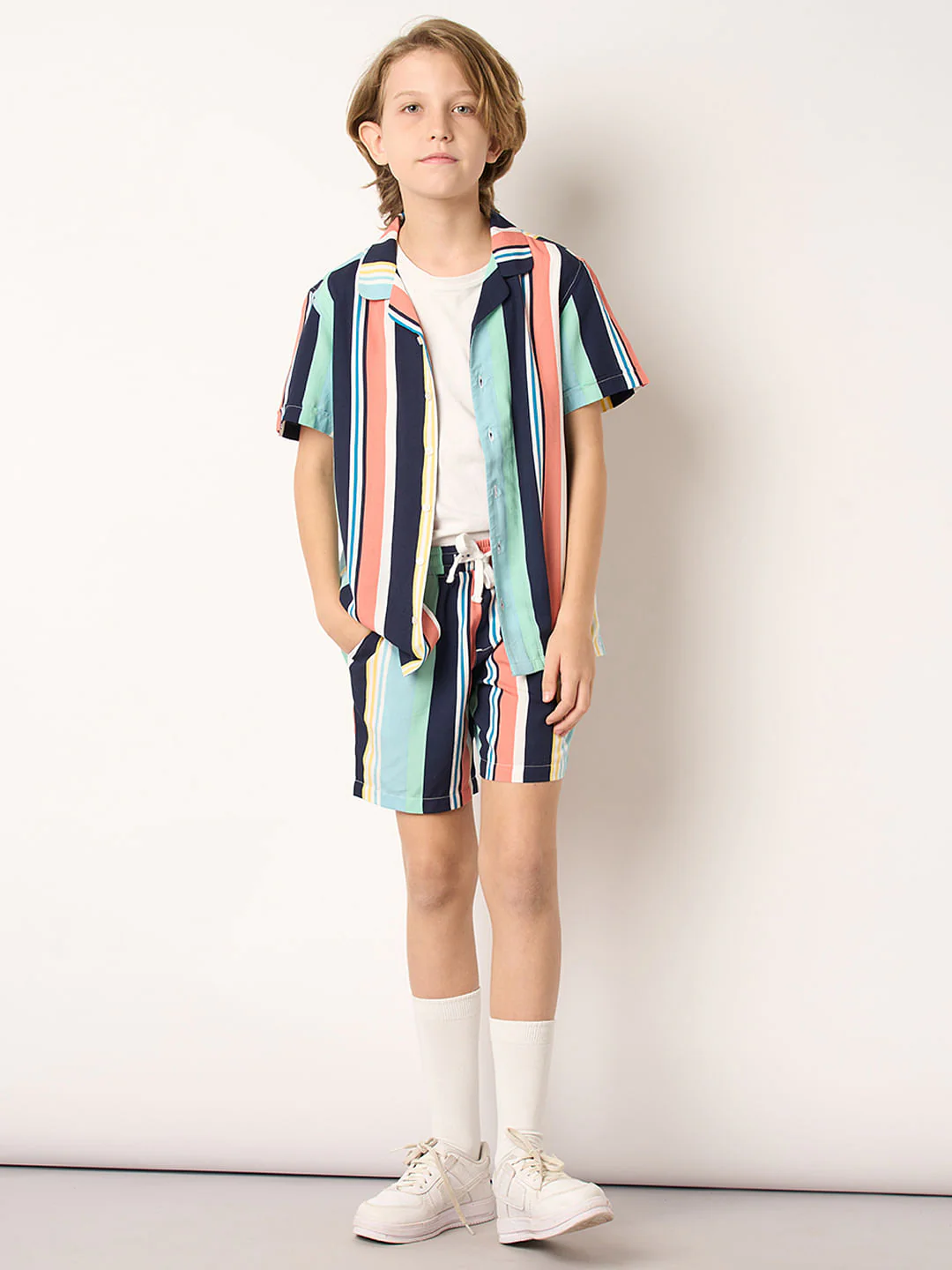 Boys Multi-Colour Striped Co-ord Set Shorts - Image 5