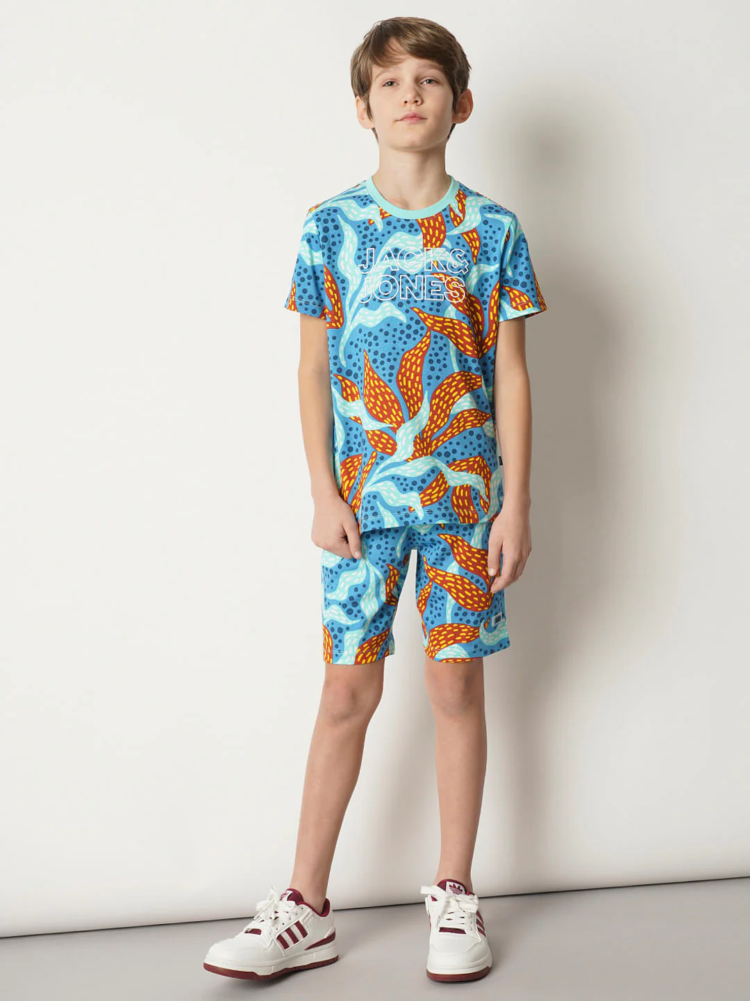 Boys Blue Coral Print Co-ord Set Shorts - Image 5