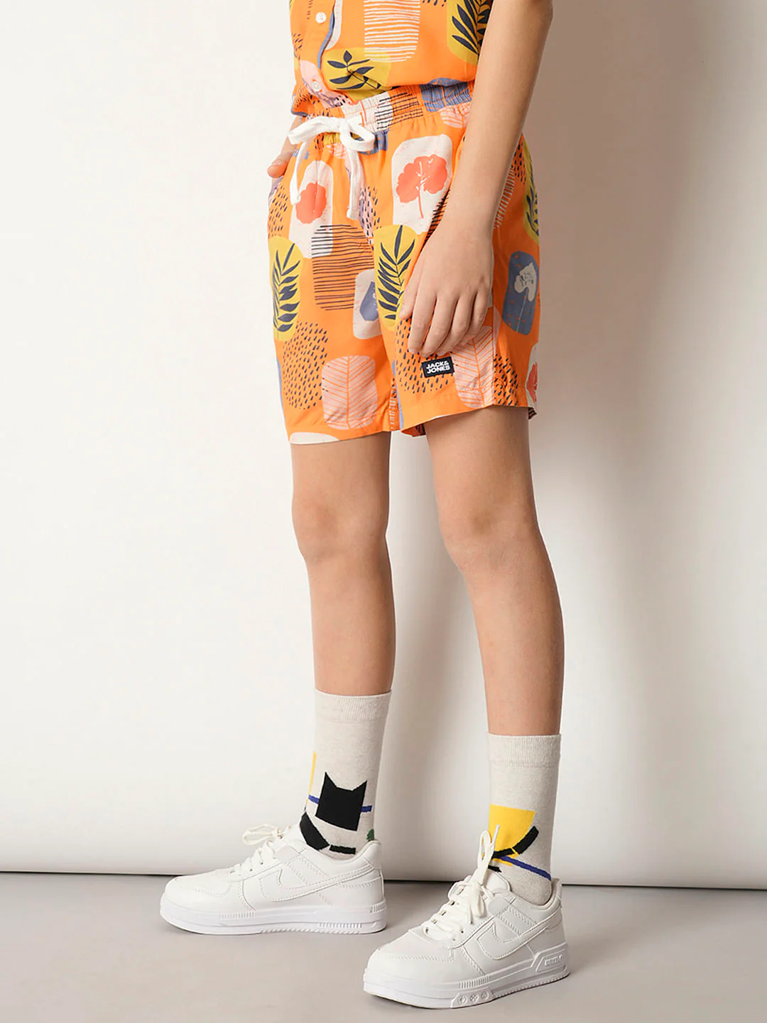 Boys Orange Tropical Print Co-ord Set Shorts - Image 3
