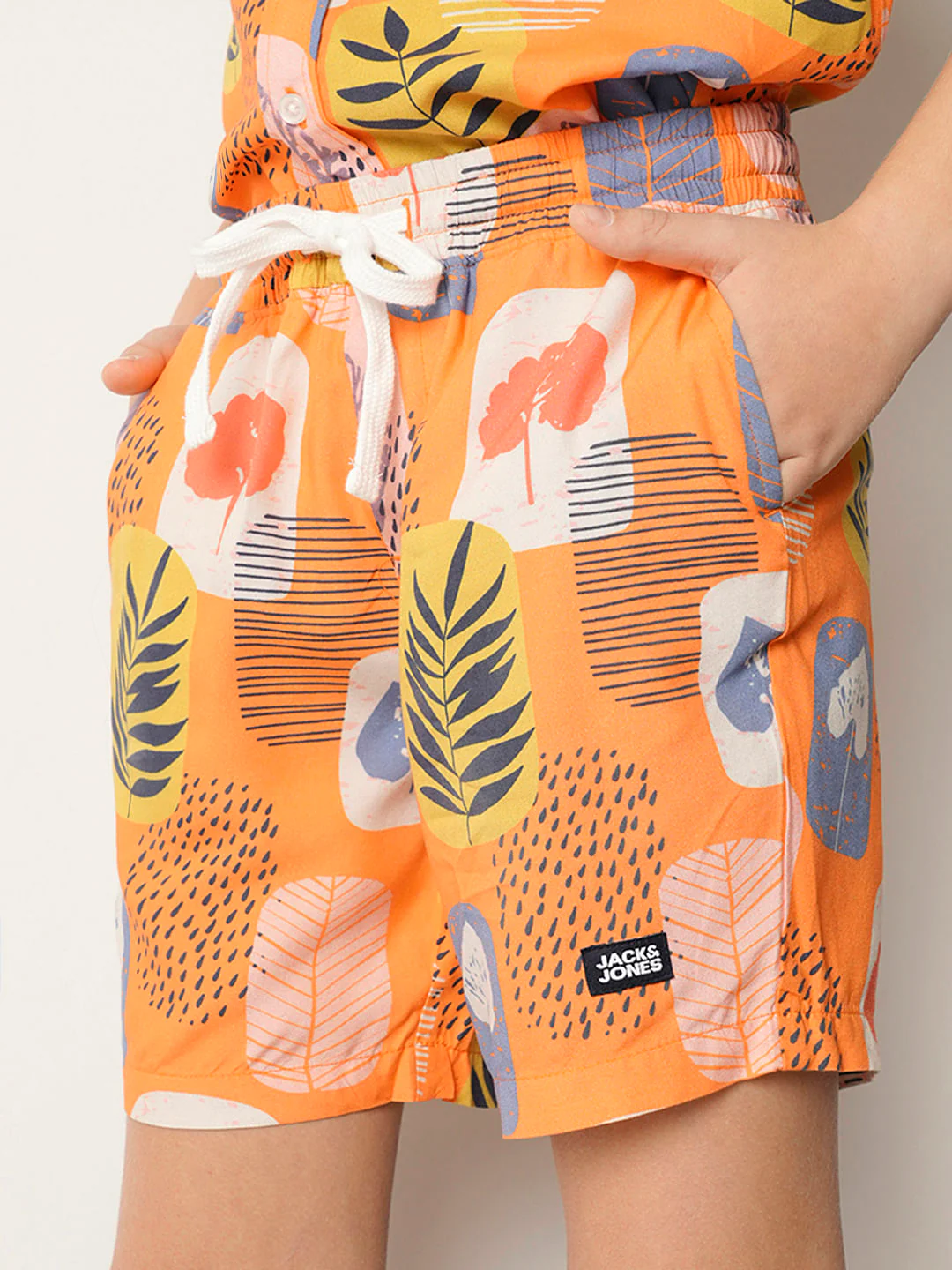 Boys Orange Tropical Print Co-ord Set Shorts - Image 6
