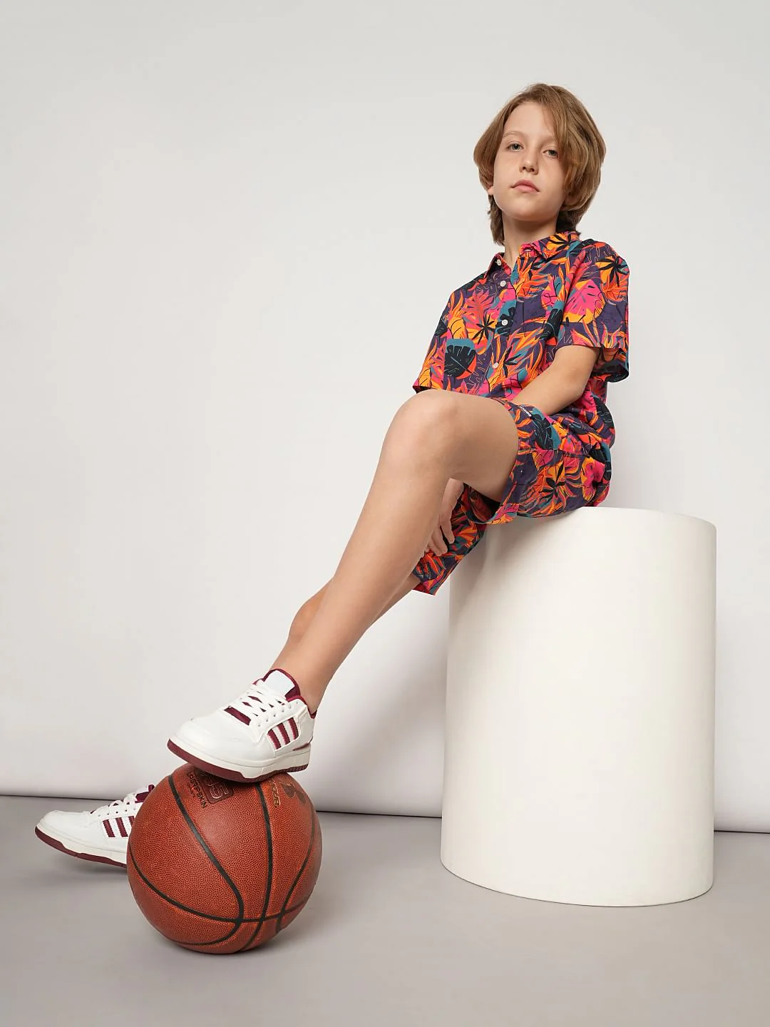 Boys Purple Tropical Print Co-ord Set Shorts