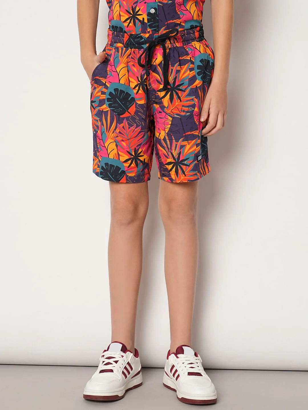 Boys Purple Tropical Print Co-ord Set Shorts - Image 2