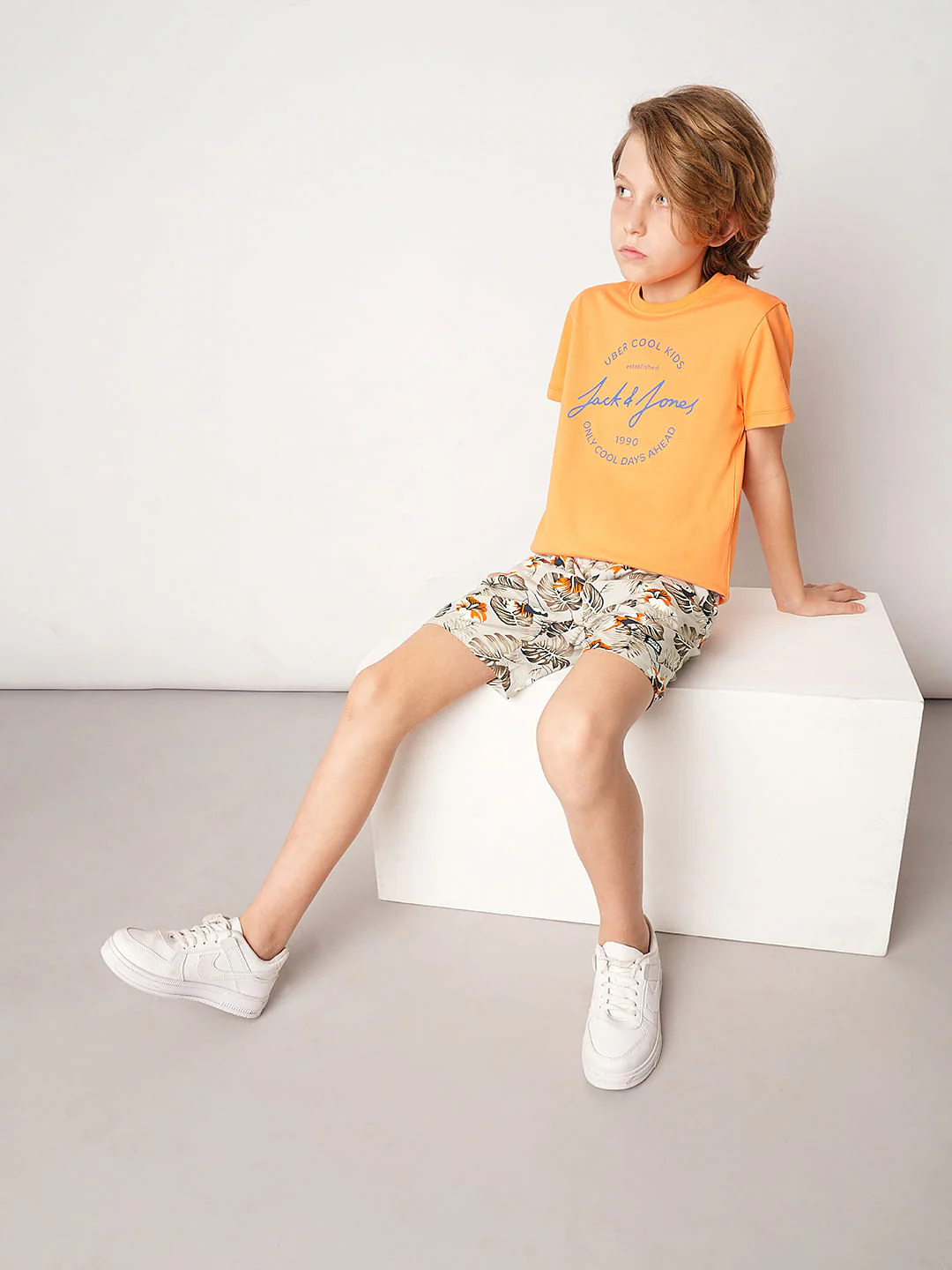 Beige Tropical Print Shorts