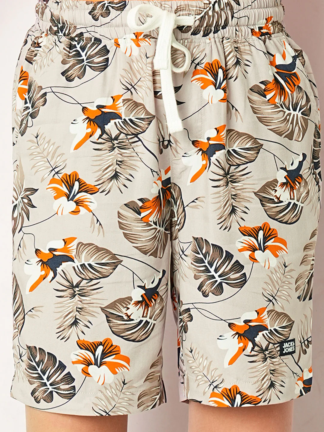 Beige Tropical Print Shorts - Image 6