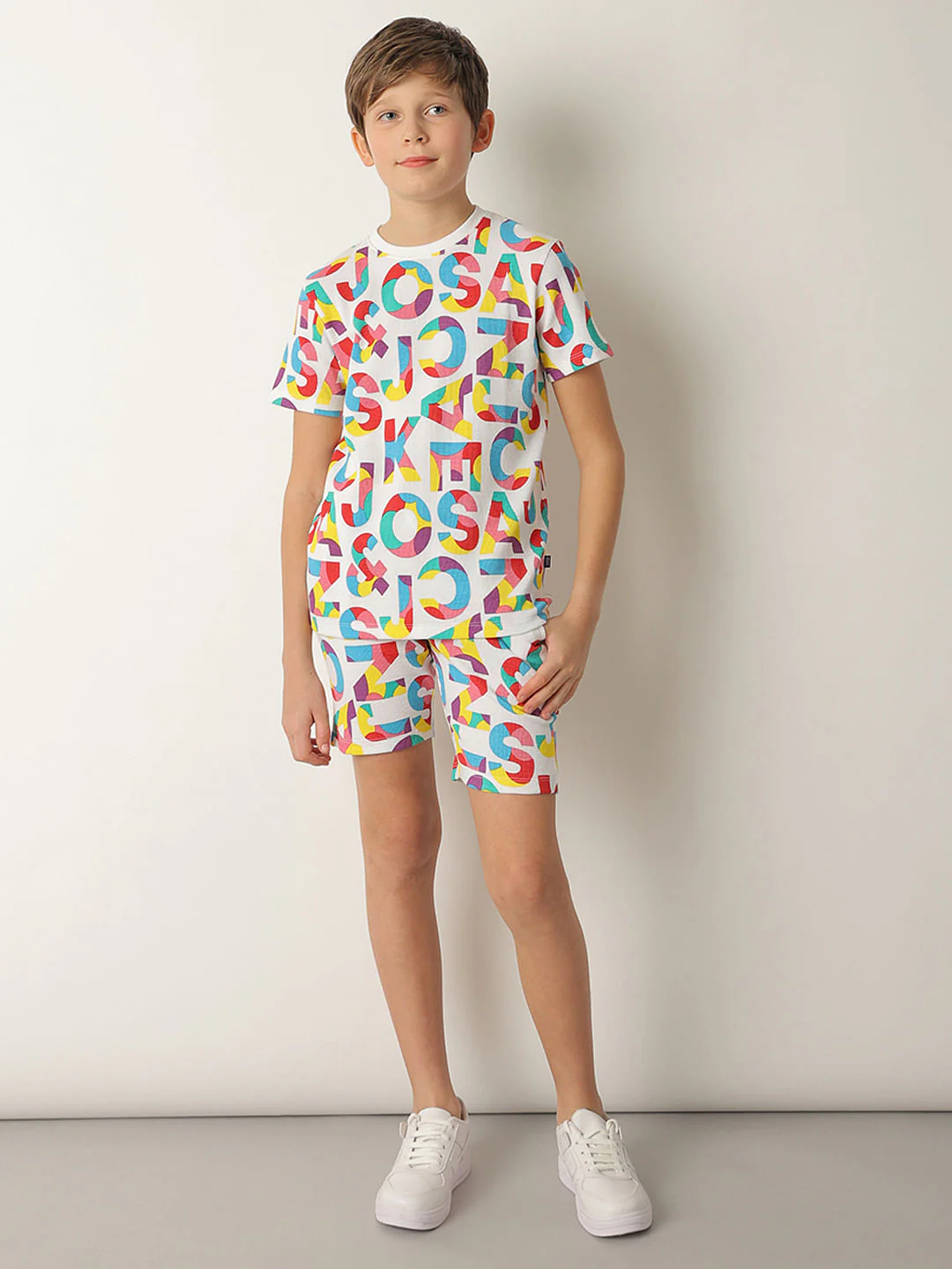 Boys White Logo Print Co-ord Set Shorts - Image 5