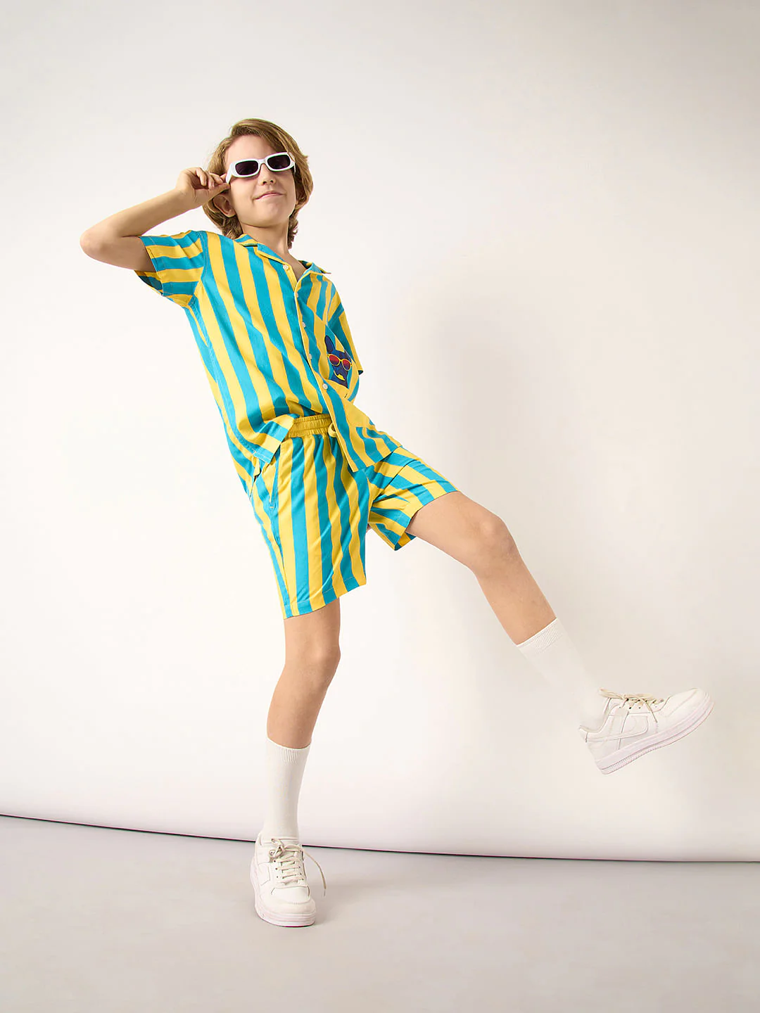 Boys Yellow Striped Co-ord Set Shorts