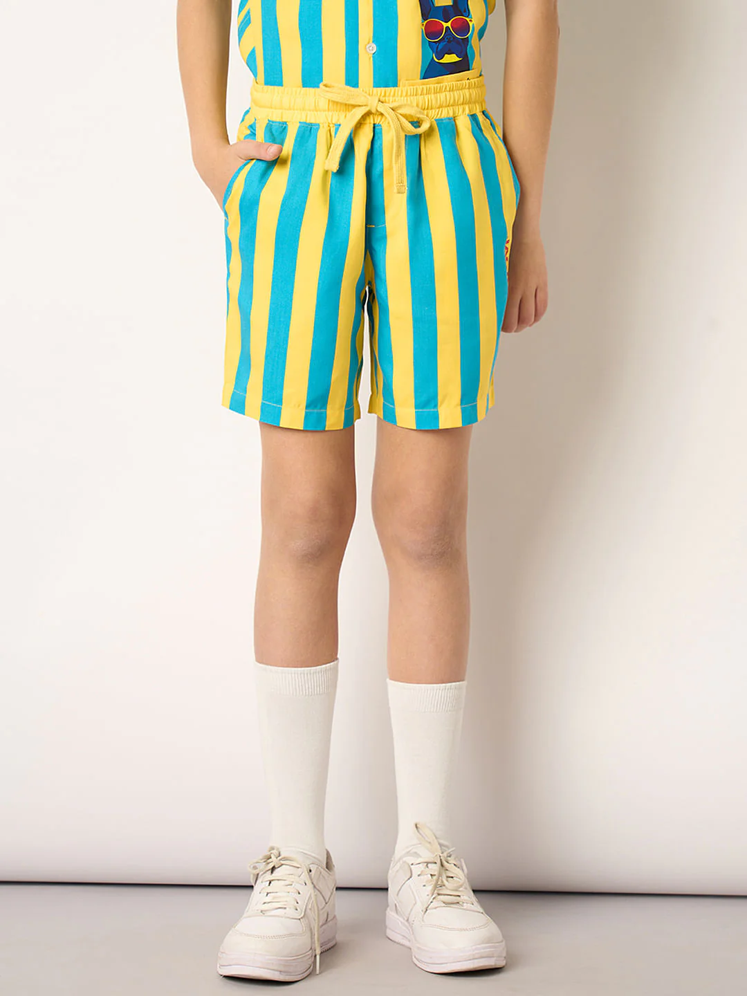 Boys Yellow Striped Co-ord Set Shorts - Image 2