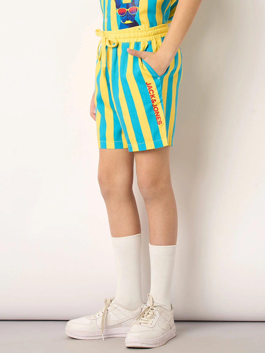 Boys Yellow Striped Co-ord Set Shorts - Image 3