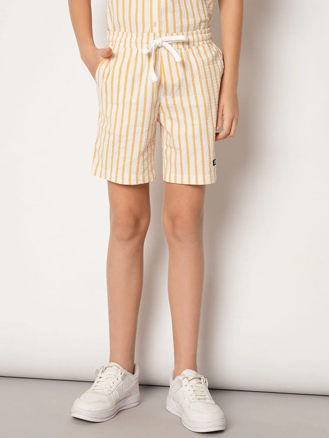 Boys Yellow Striped Co-ord Set Shorts - Image 2