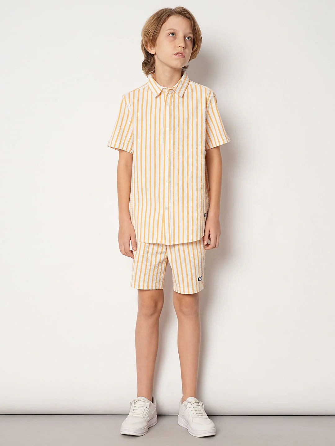 Boys Yellow Striped Co-ord Set Shorts - Image 5