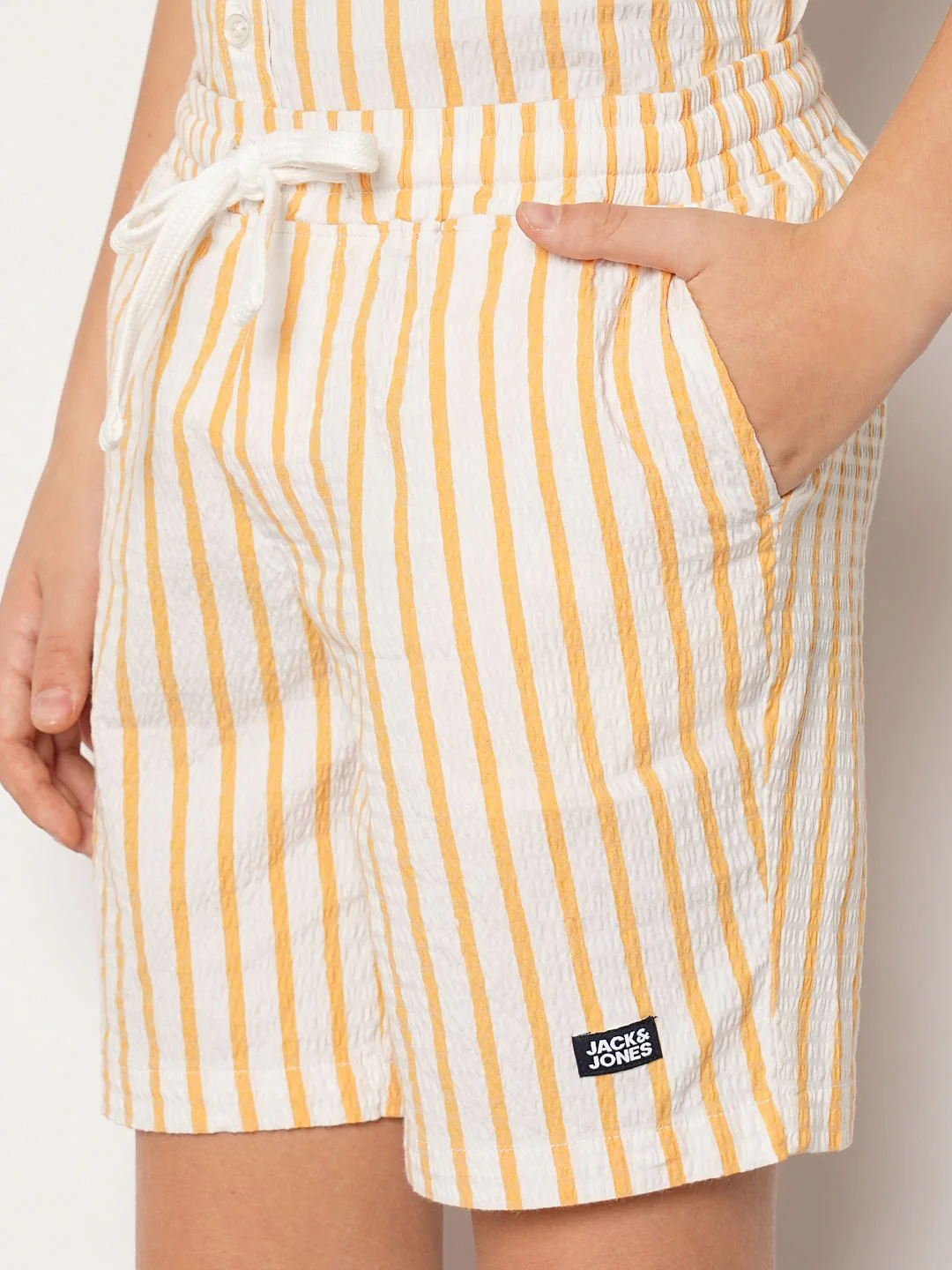 Boys Yellow Striped Co-ord Set Shorts - Image 6