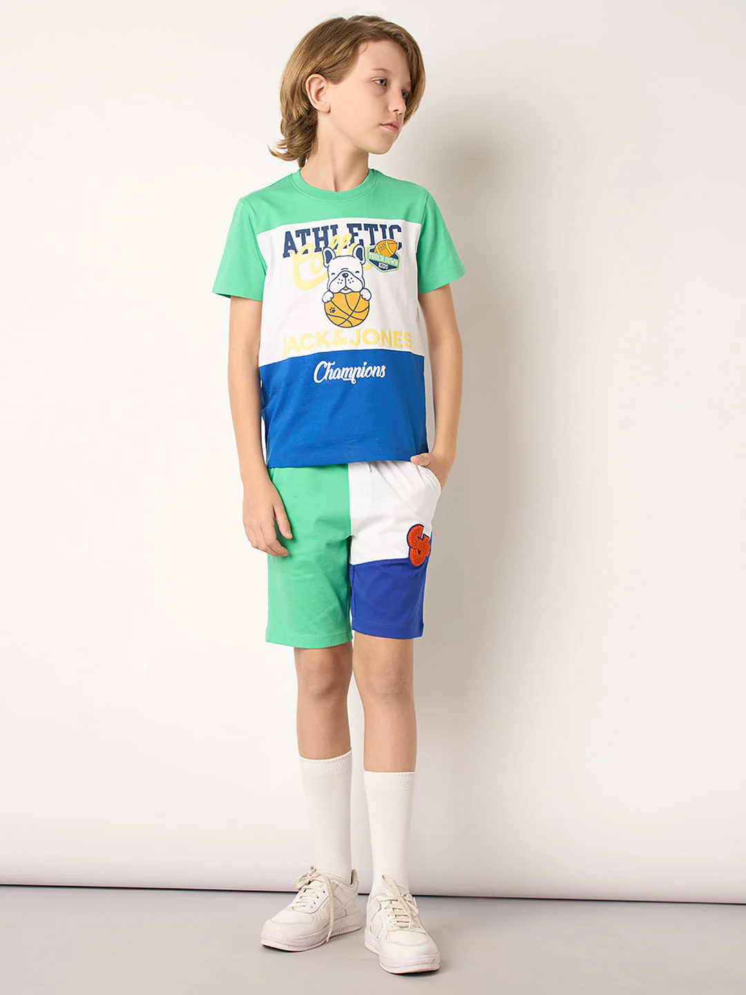 Boys Green Colourblocked Co-ord Set Shorts - Image 5