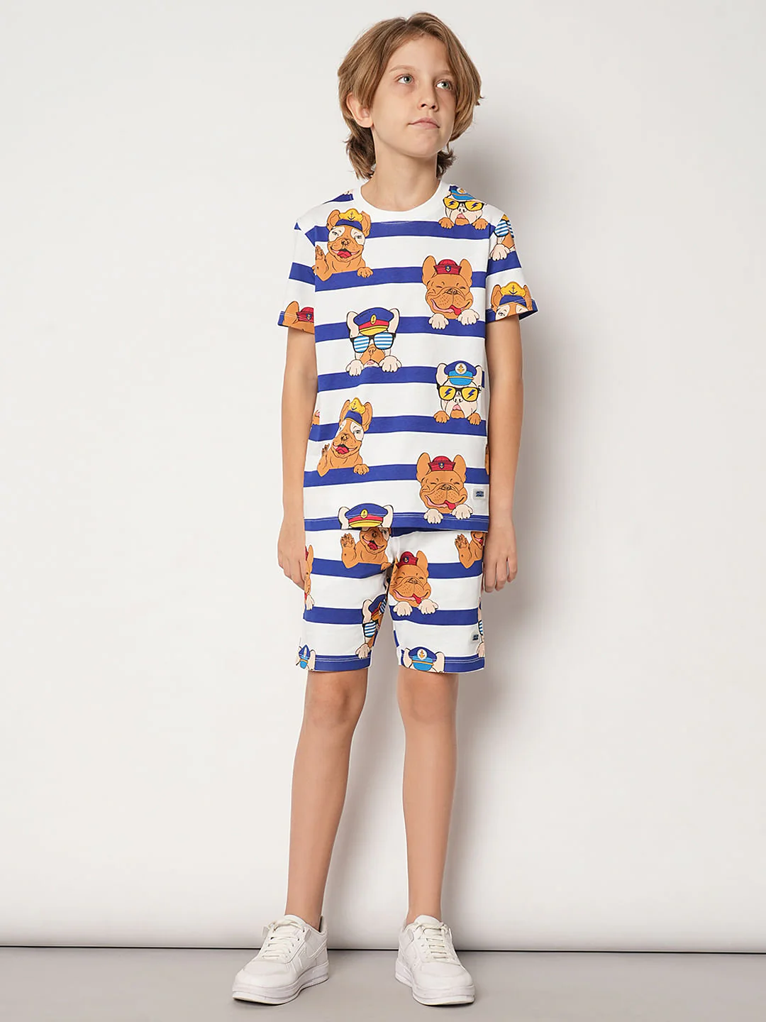 Boys Blue Striped Co-ord Set Shorts - Image 5