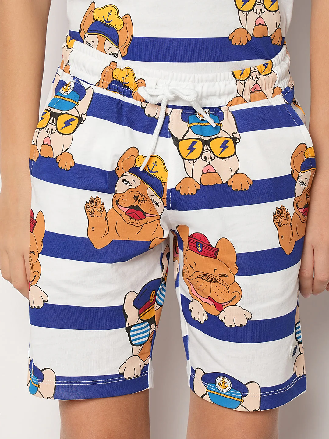 Boys Blue Striped Co-ord Set Shorts - Image 6