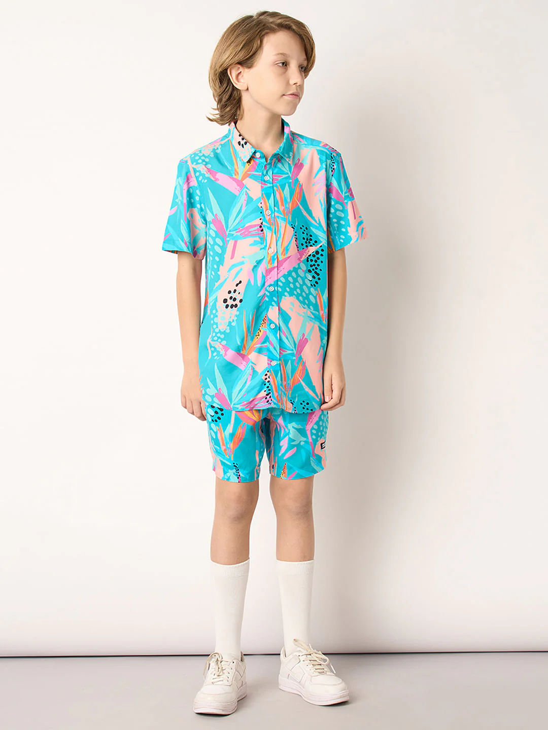 Boys Blue Tropical Print Co-ord Set Shorts - Image 5