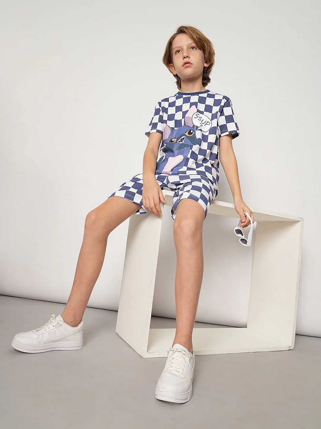 Boys Purple Dog Print Knit Shorts