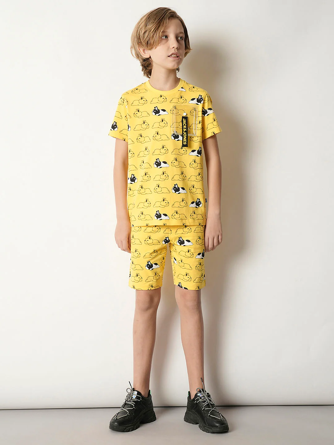 Boys Yellow Sleepy Dog Co-ord Set Shorts - Image 5