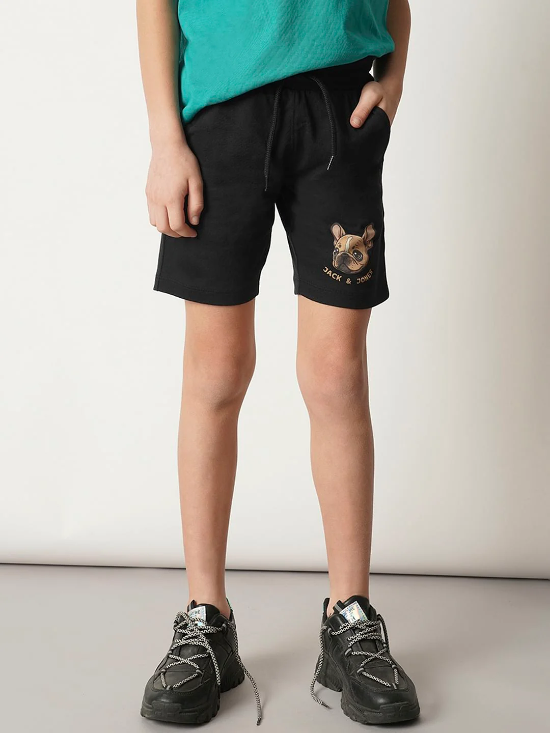 Boys Black Doggo Print Knit Shorts - Image 2