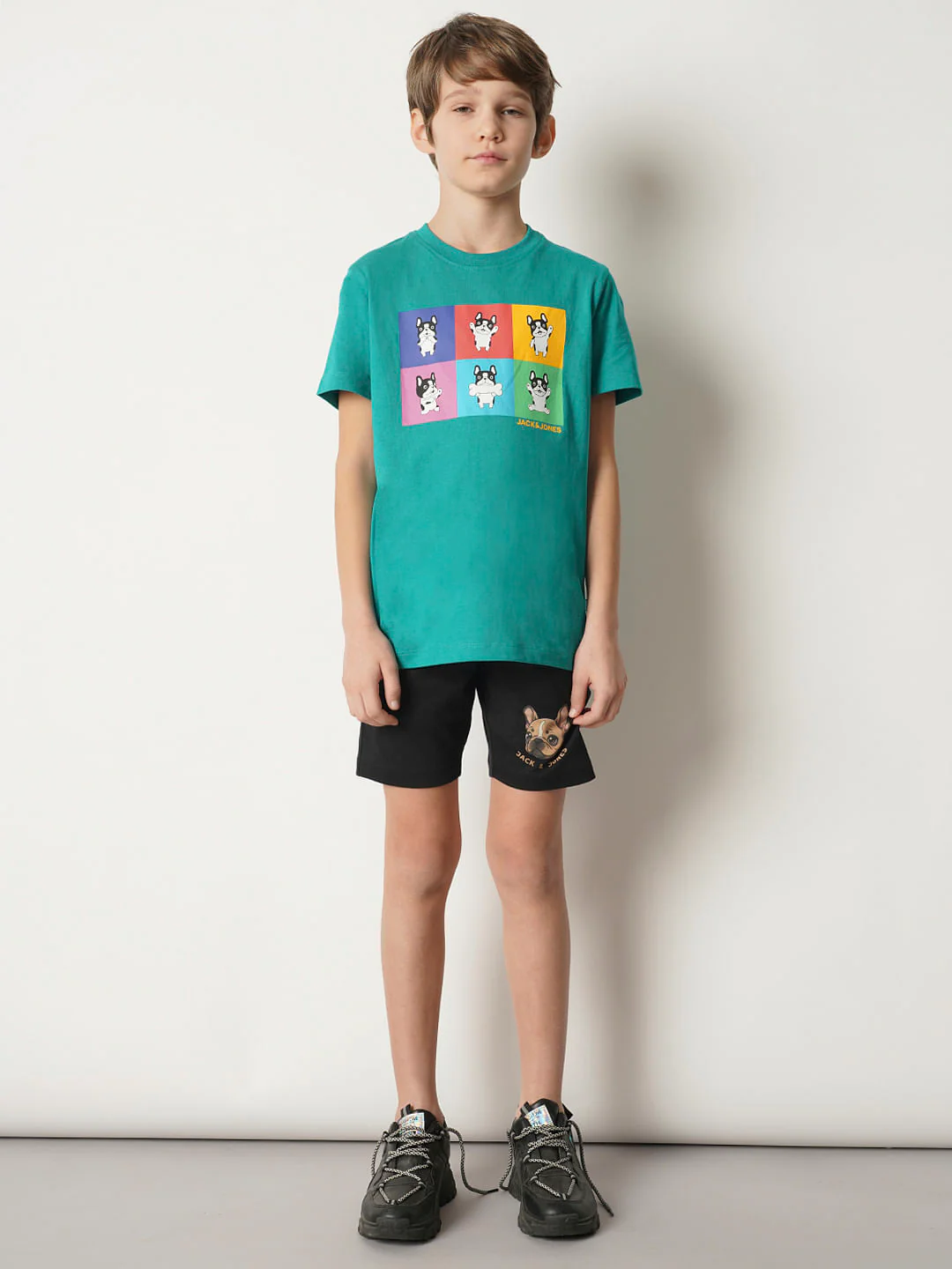 Boys Black Doggo Print Knit Shorts - Image 5