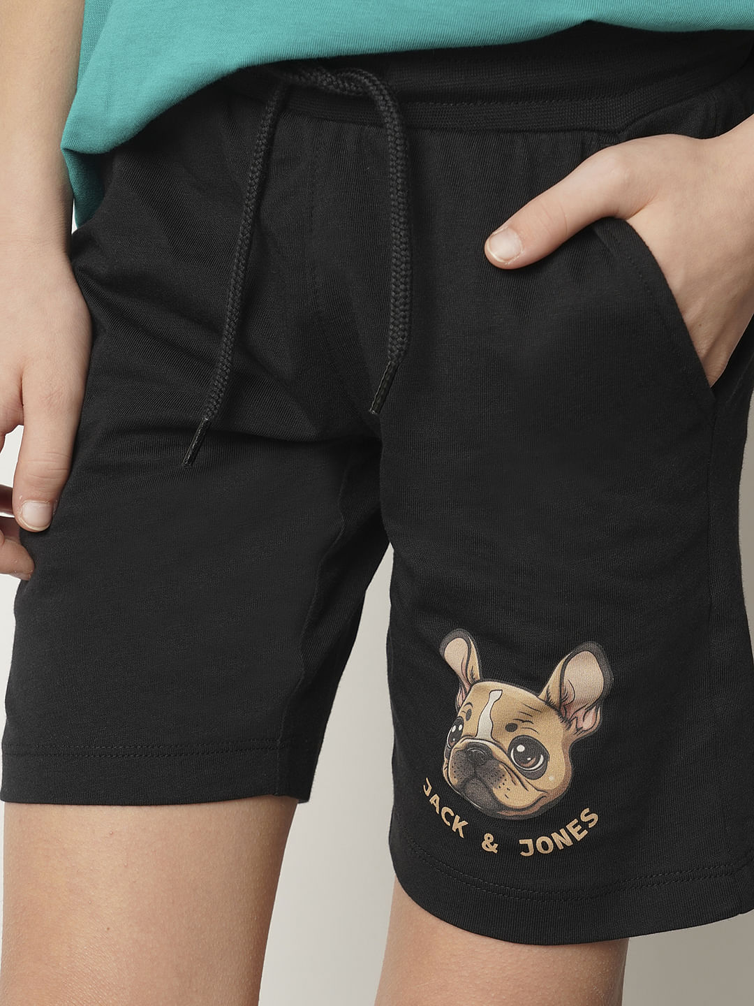 Boys Black Doggo Print Knit Shorts - Image 6