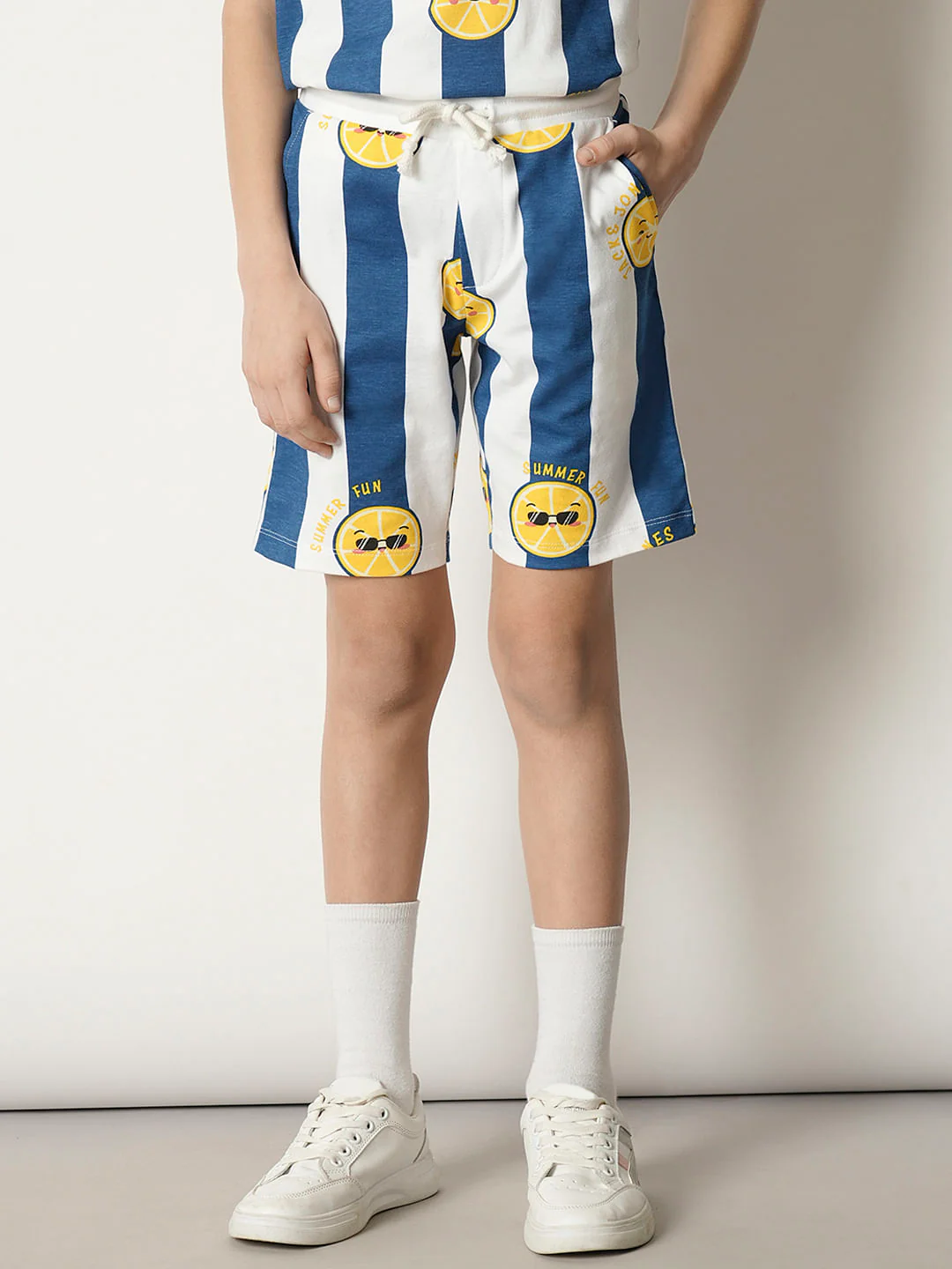 Boys Blue Smiley Print Co-ord Set Shorts - Image 2