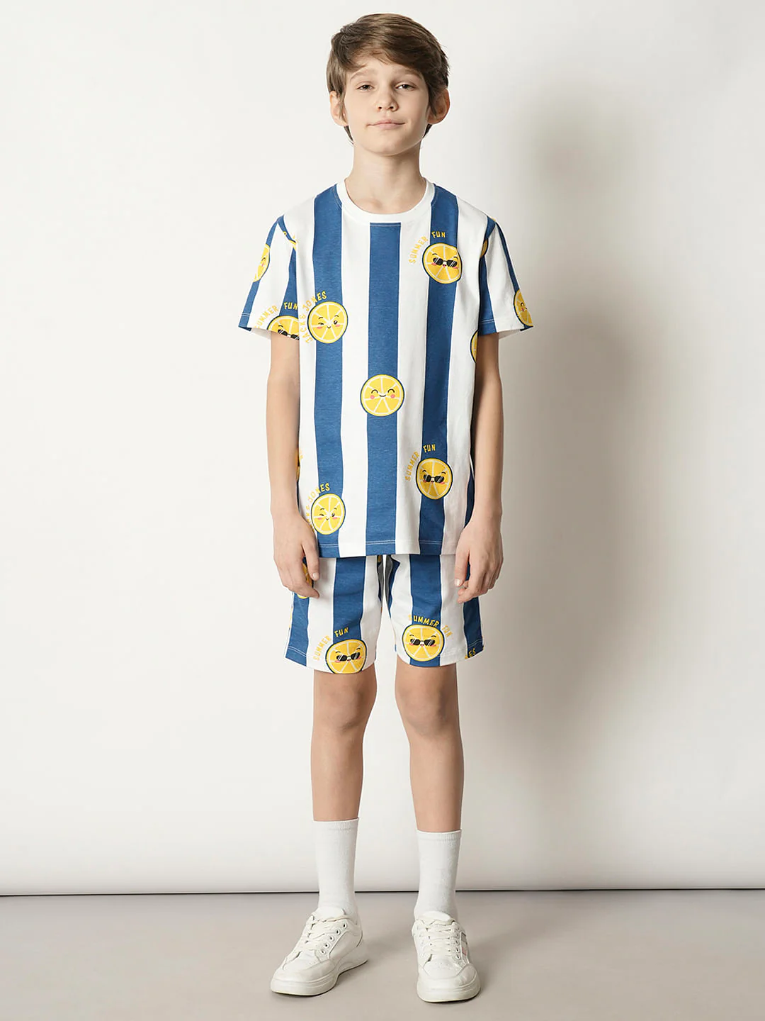 Boys Blue Smiley Print Co-ord Set Shorts - Image 5