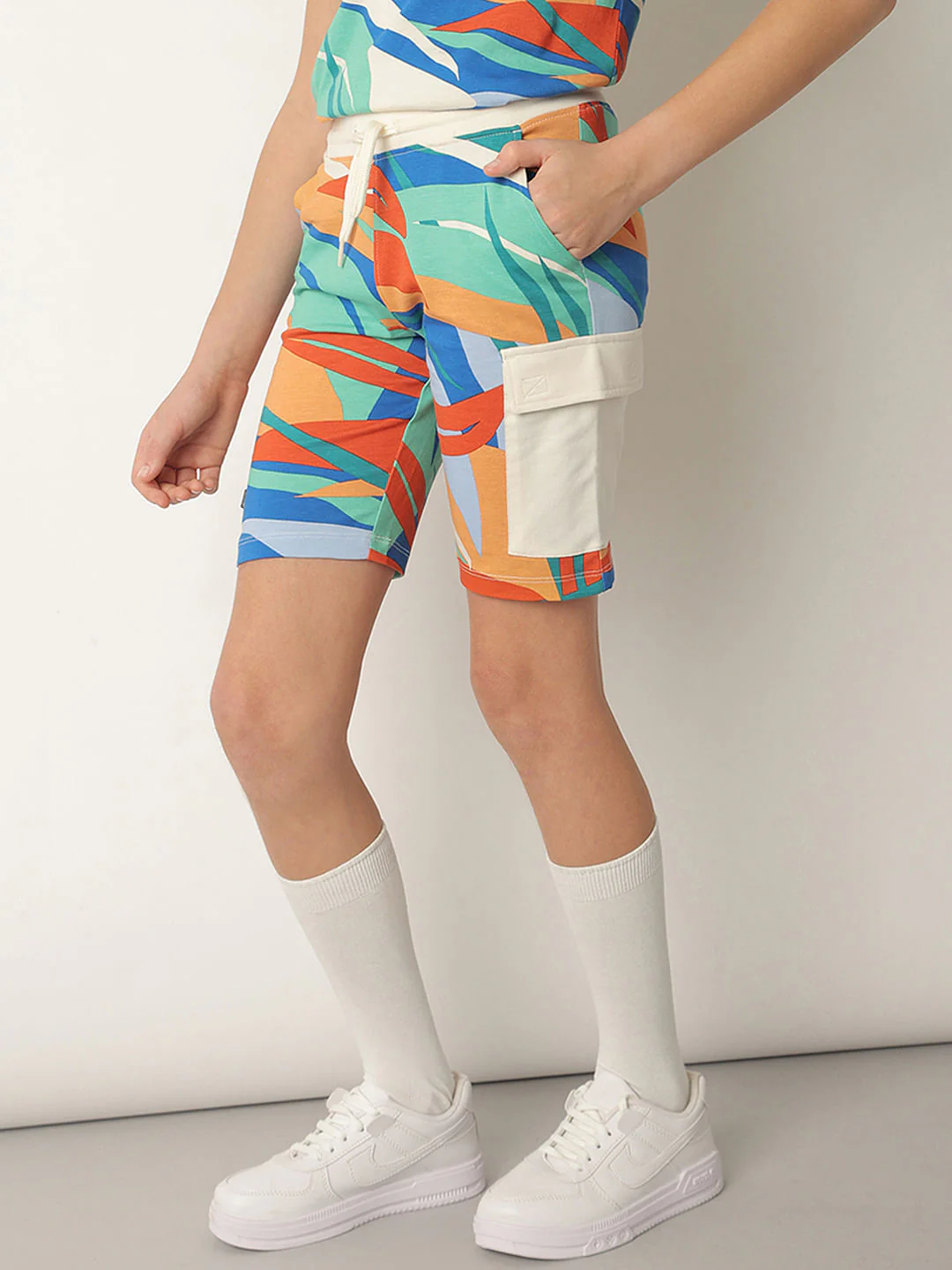 Boys Blue Tropical Print Co-ord Set Shorts - Image 3
