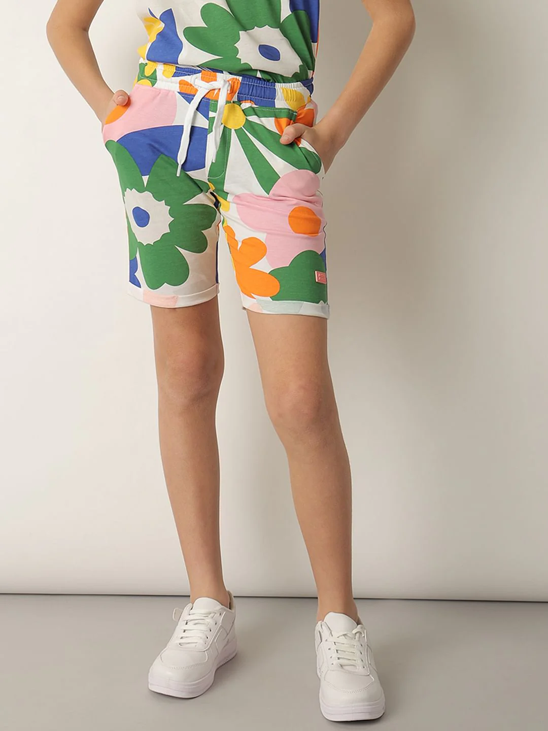 Boys Green Floral Co-ord Set Shorts - Image 2