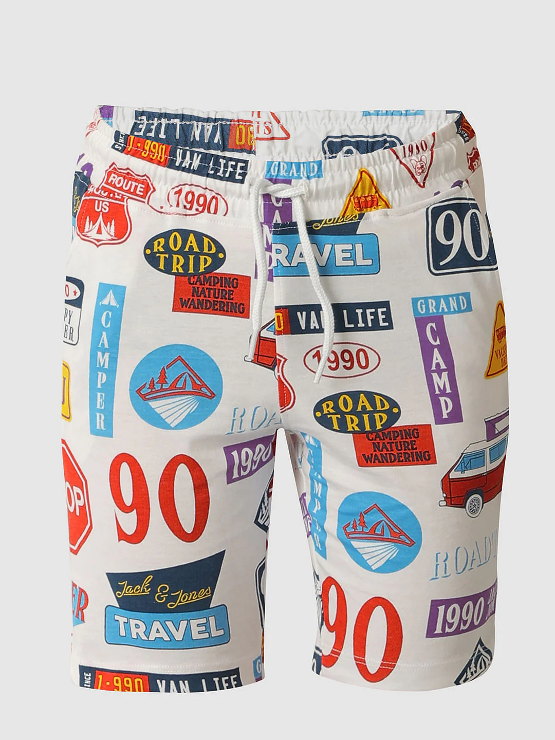 Boys White Sticker Print Co-ord Set Shorts - Image 7