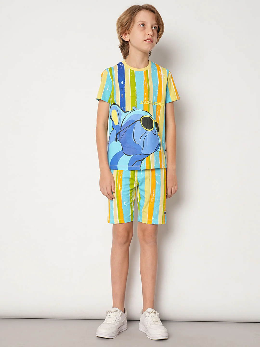 Boys Yellow Striped Knit Co-ord Set Shorts - Image 5