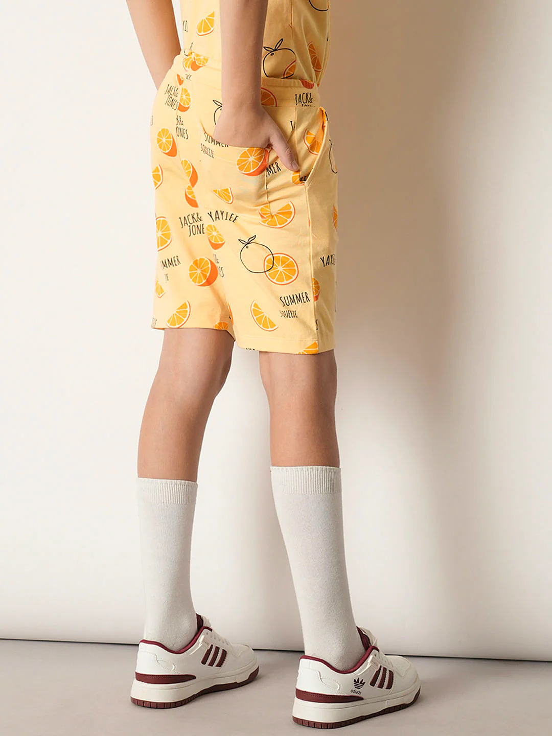 Boys Orange Fruits Print Co-ord Set Shorts - Image 4