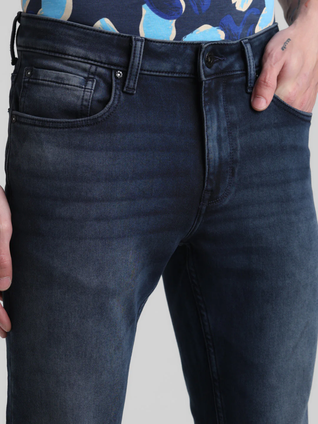 Dark Blue 5 Pocket Knitted Skinny Jeans - Image 4