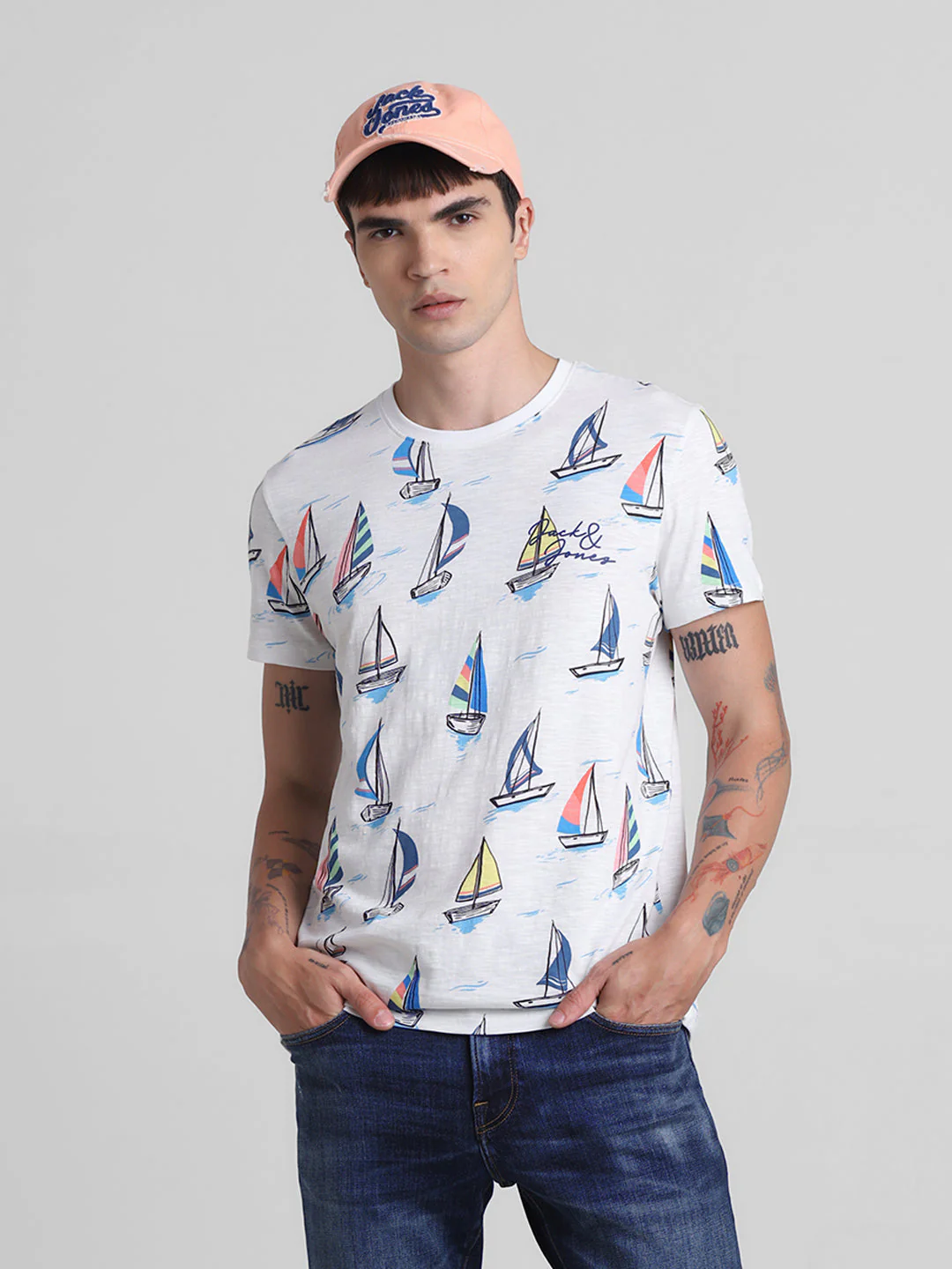 White Printed Cotton T-shirt