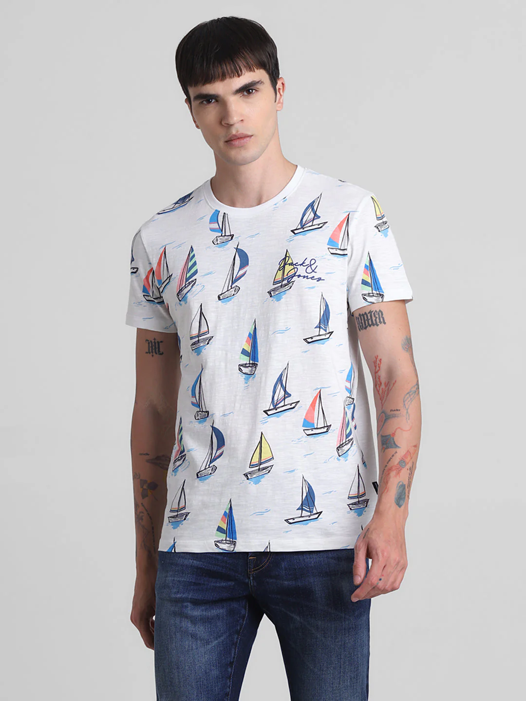 White Printed Cotton T-shirt - Image 2