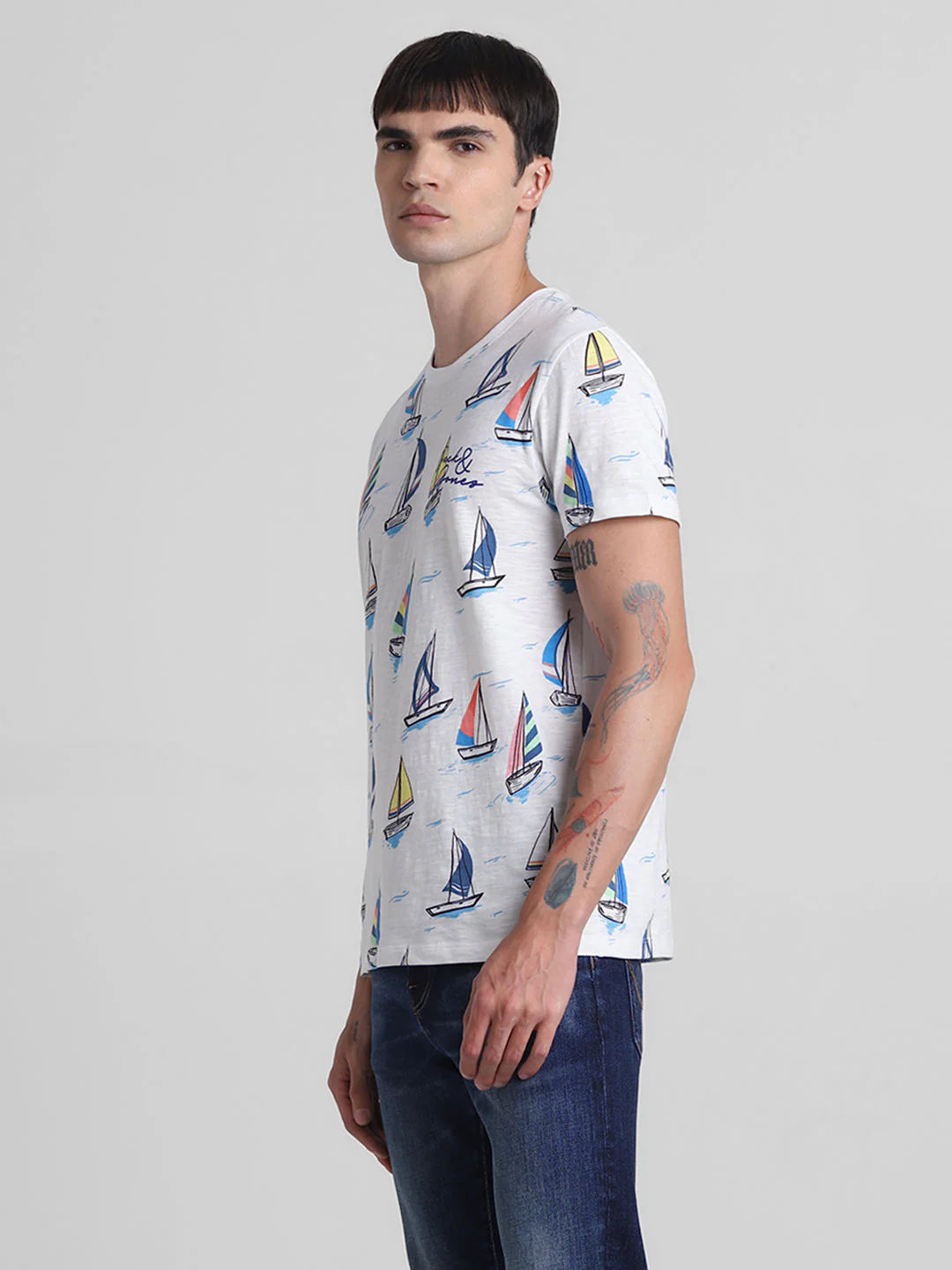 White Printed Cotton T-shirt - Image 3