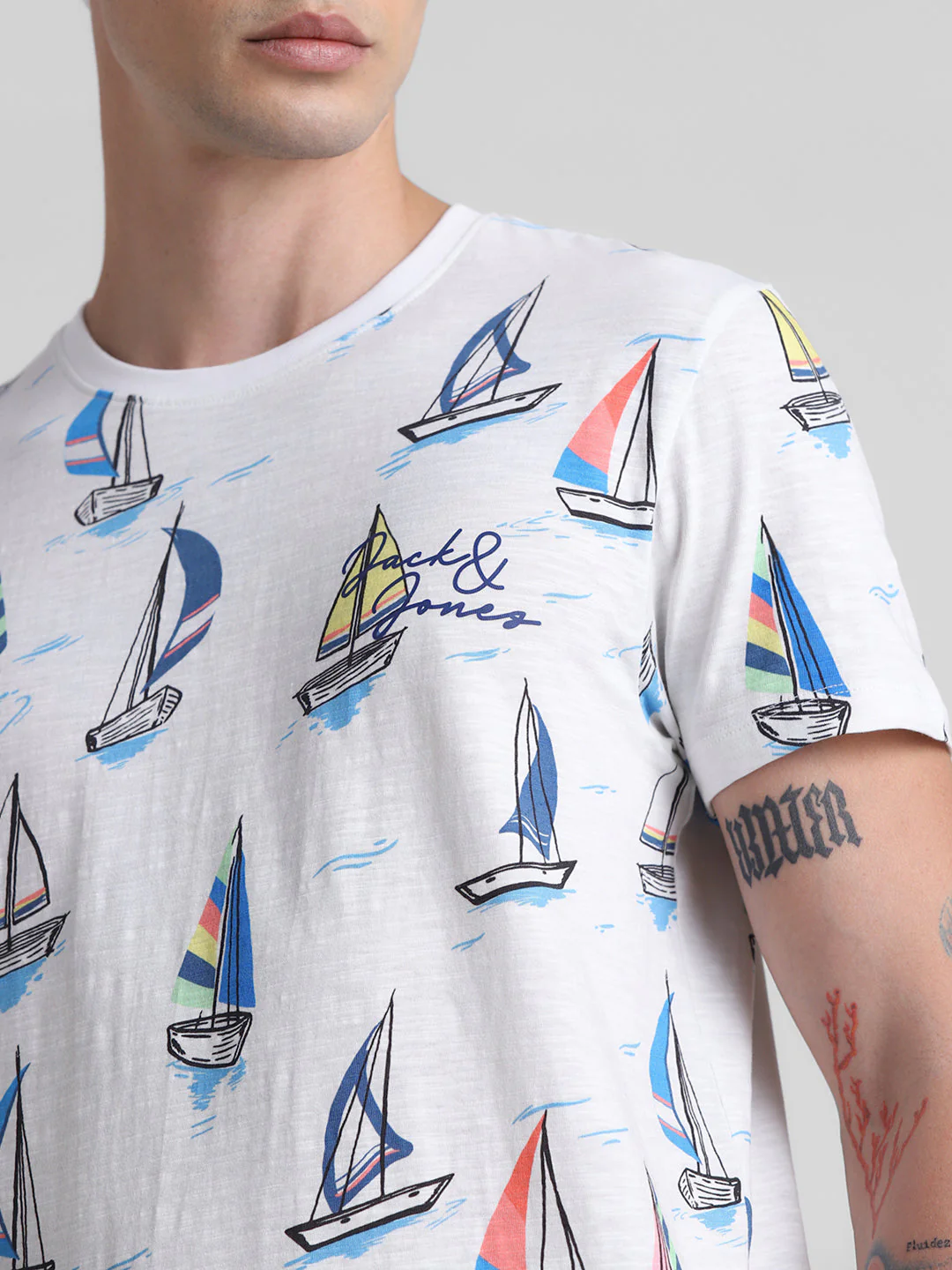 White Printed Cotton T-shirt - Image 5