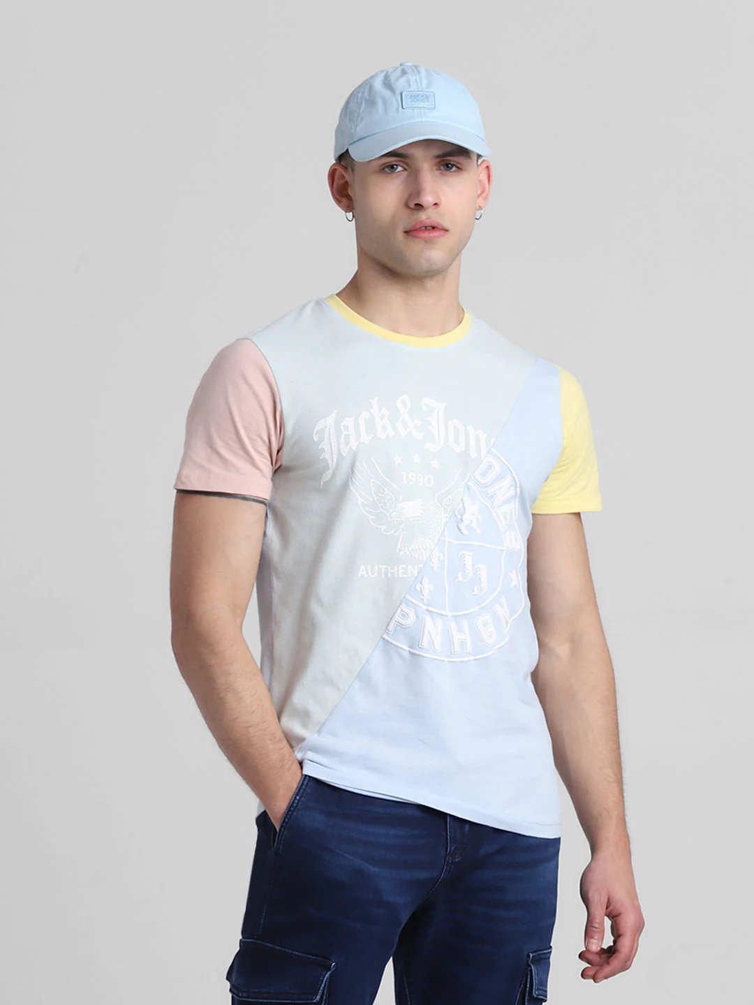 Colourblocked Printed Cotton T-shirt