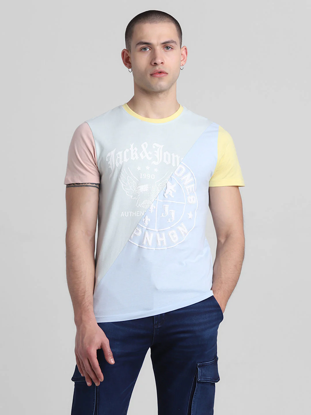 Colourblocked Printed Cotton T-shirt - Image 2