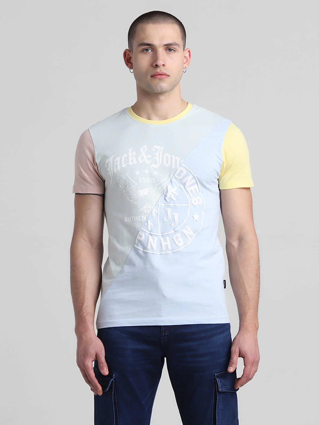 Colourblocked Printed Cotton T-shirt - Image 8