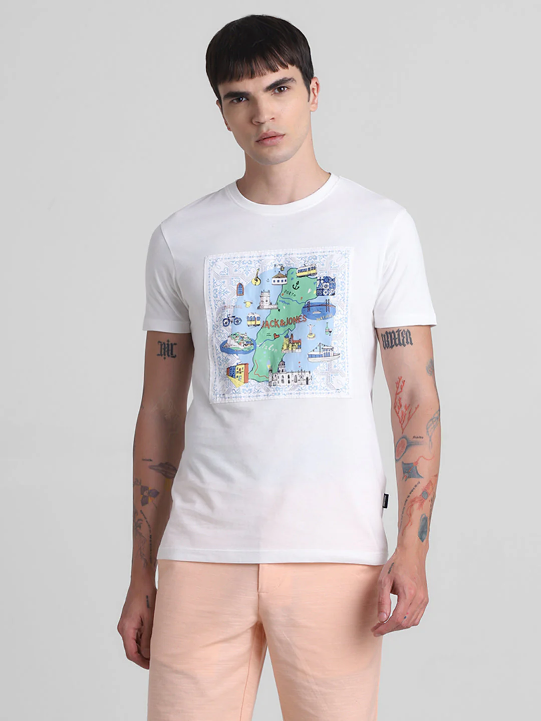 White Applique Patchwork Cotton T-shirt - Image 2