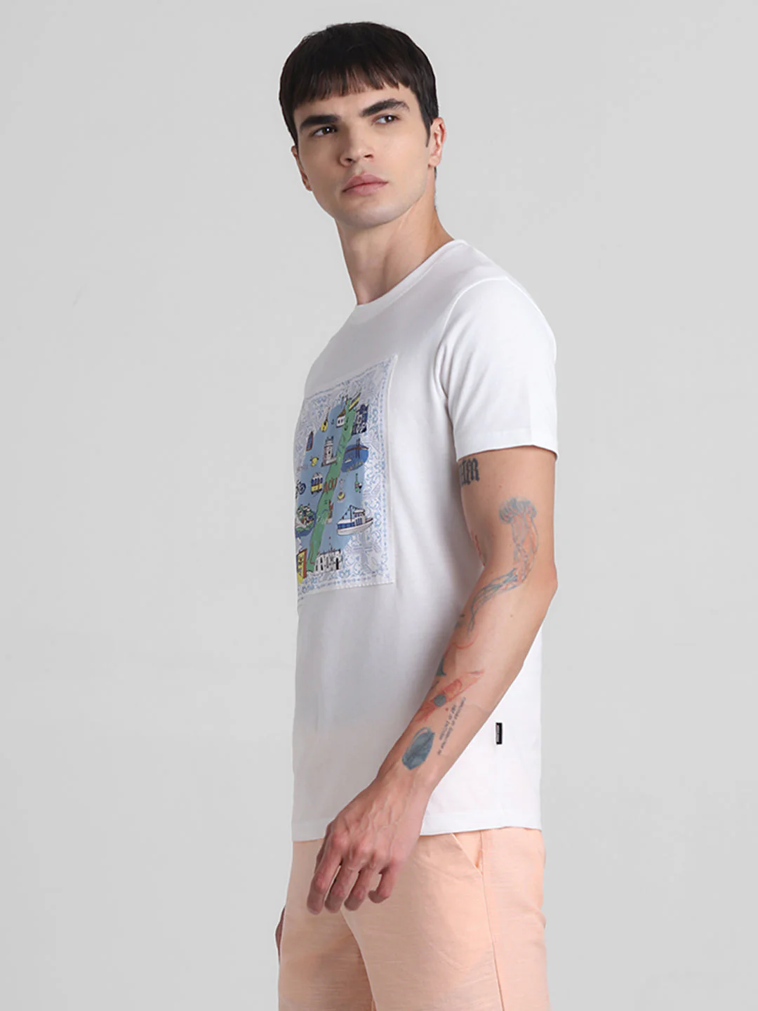 White Applique Patchwork Cotton T-shirt - Image 3