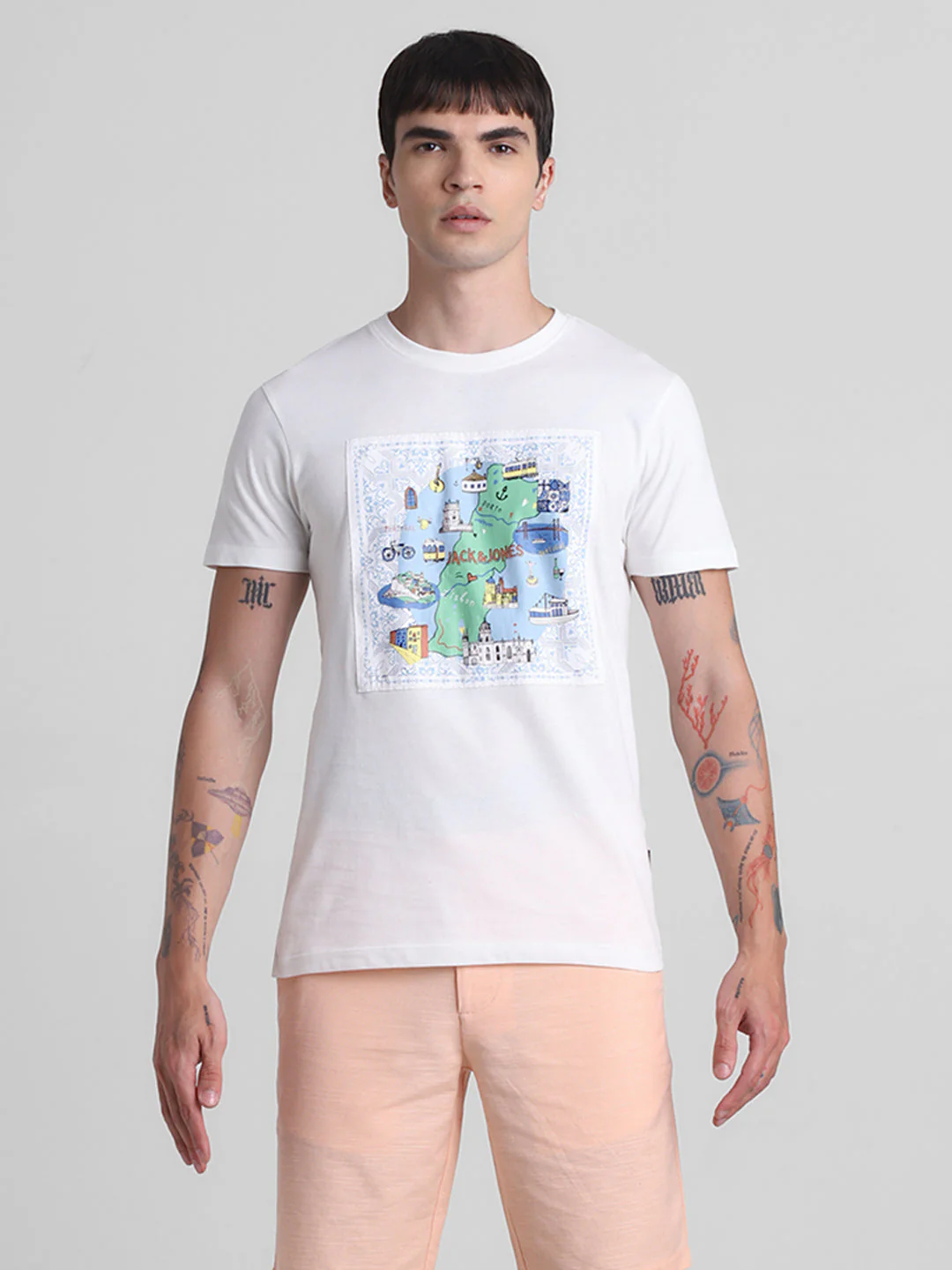 White Applique Patchwork Cotton T-shirt - Image 8