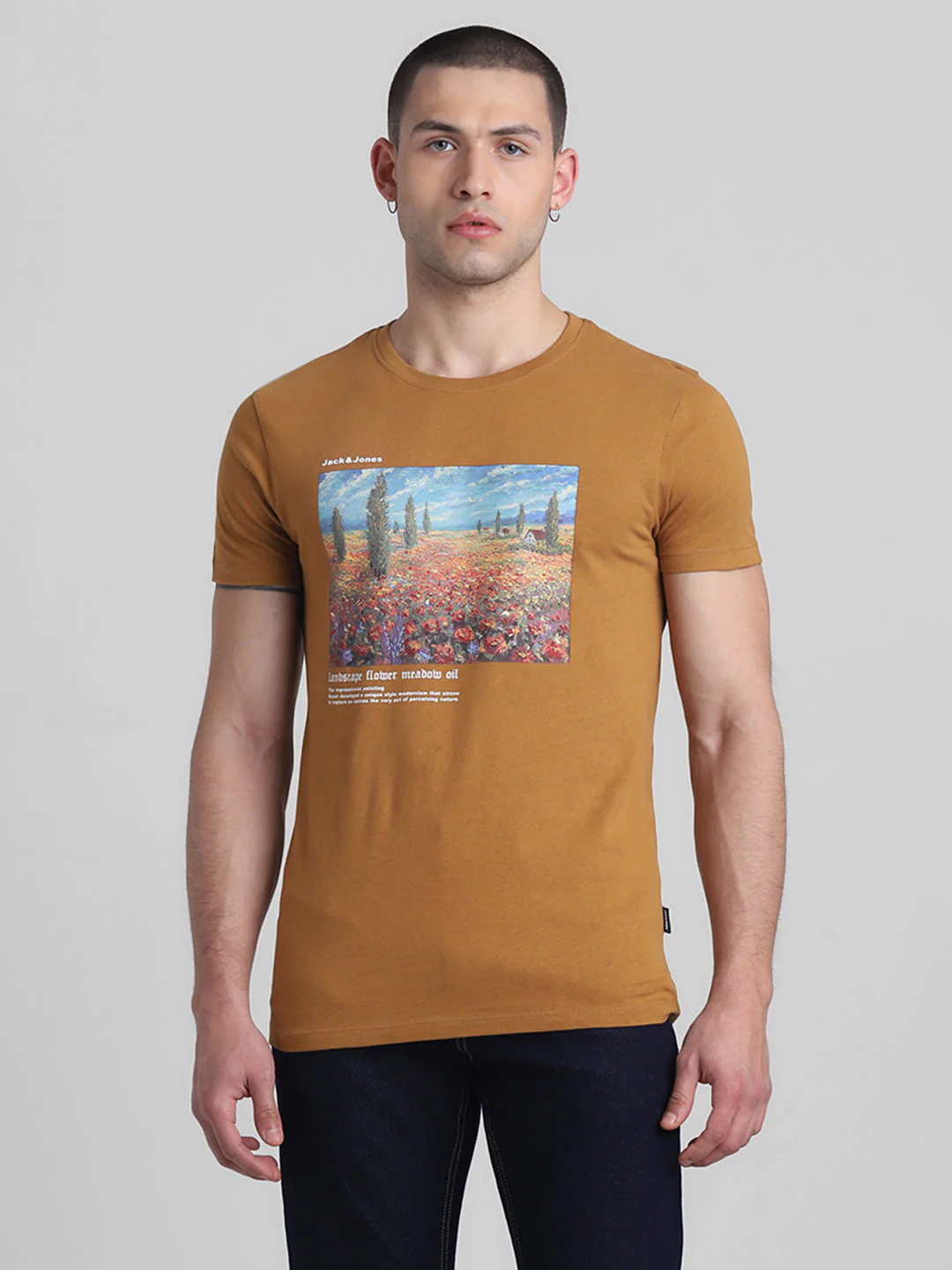 Brown Chest Print Cotton T-shirt - Image 2